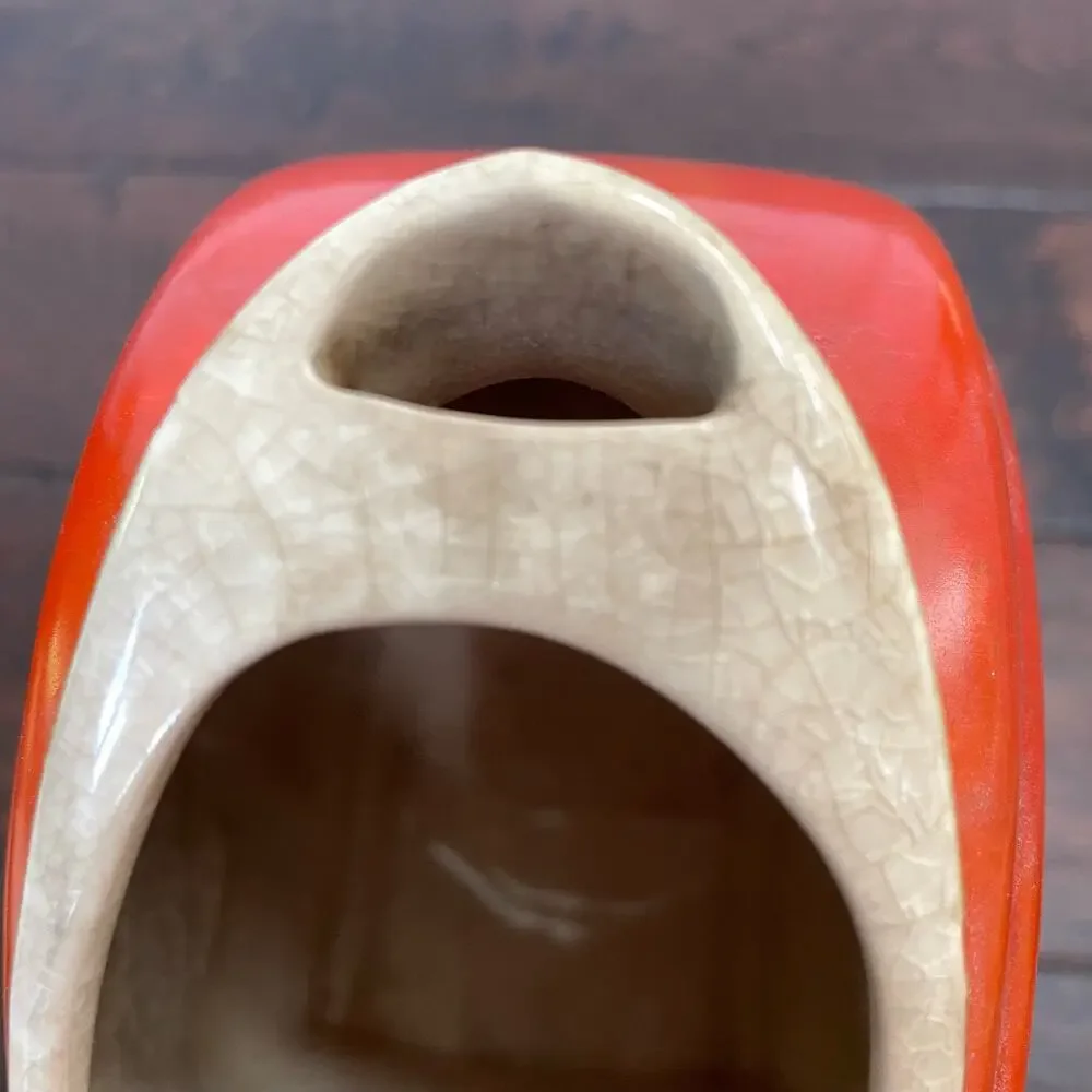 Vintage Disc Pitcher Orange Red Art Deco Poppy Crazing Unmarked 1930s USA READ